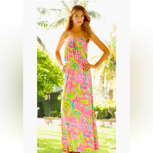 LILY PULITZER Marlissa All Nighter Print Slub Jersey Strapless Maxi Dress
